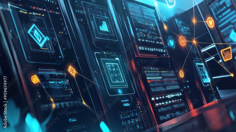 Fototapeta premium Cybersecurity Network - Data Protection and Security