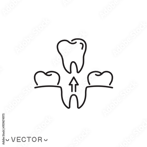 extraction tooth icon, tooth doctor, removal wisdom teeth, thin line symbol isolated on white background, editable stroke eps 10 vector illustration