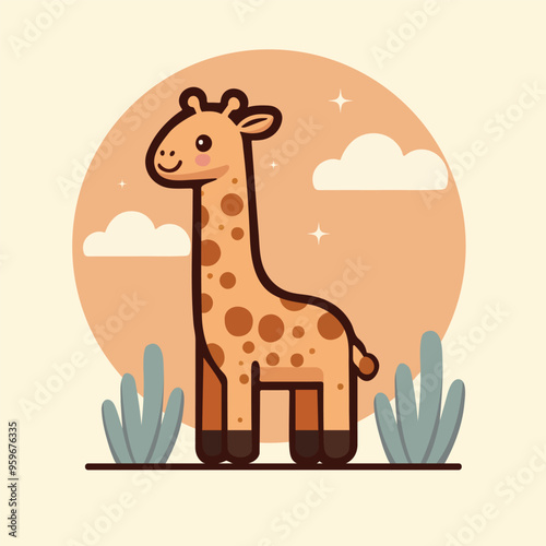 Kawaii giraffe cartoon vector illustration in flat style photo