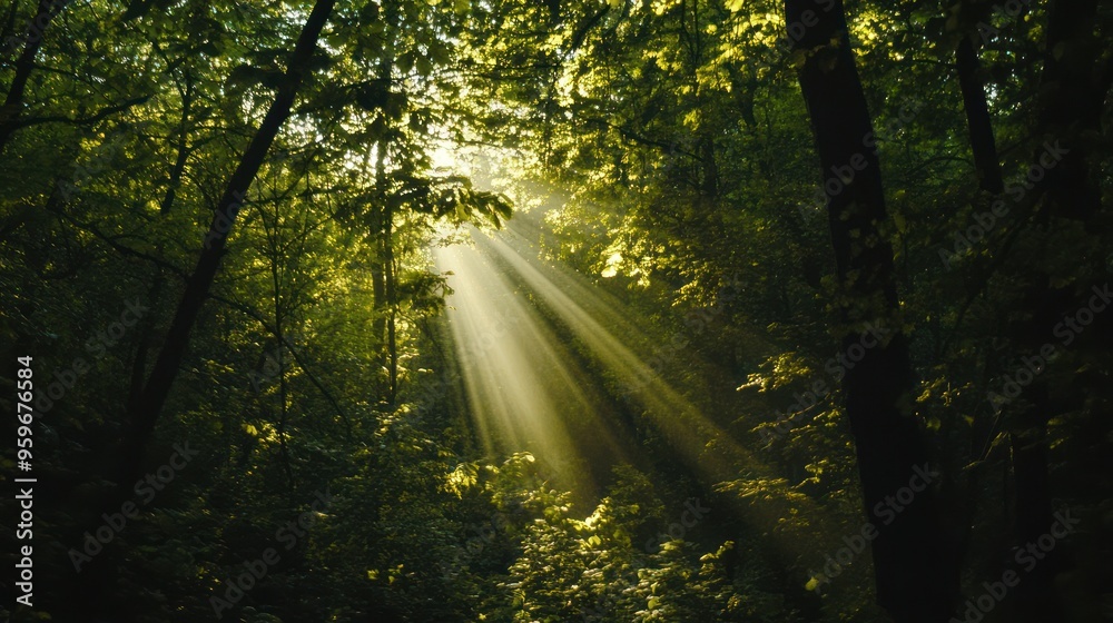 Fototapeta premium Sunbeams Illuminating a Forest