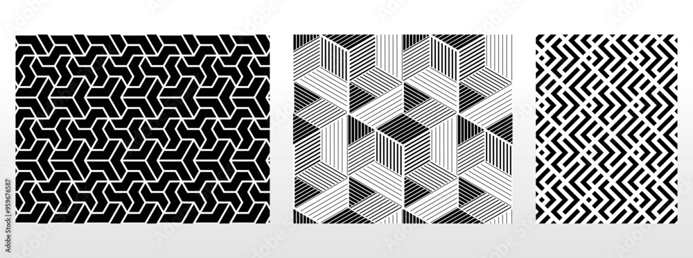 Fototapeta premium Geometric set of seamless black and white patterns. Simple vector graphics.