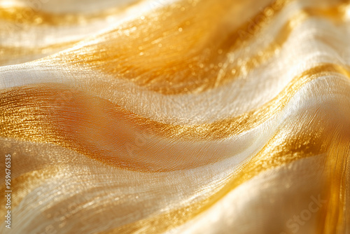 Luxurious white and gold fabric texture. soft, flowing waves, perfect for elegant, premium backgrounds. fashion, interior design, branding project. sophisticated, high-end feel. Generative AI content 