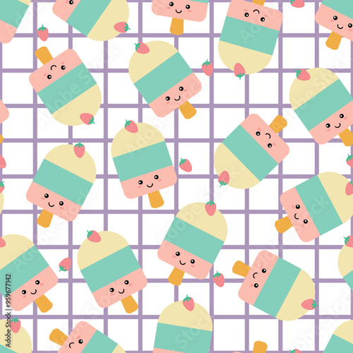 Seamless pattern with cute ice cream cartoons for fabric prints, textiles, gift wrapping paper. children's flat and colorful style