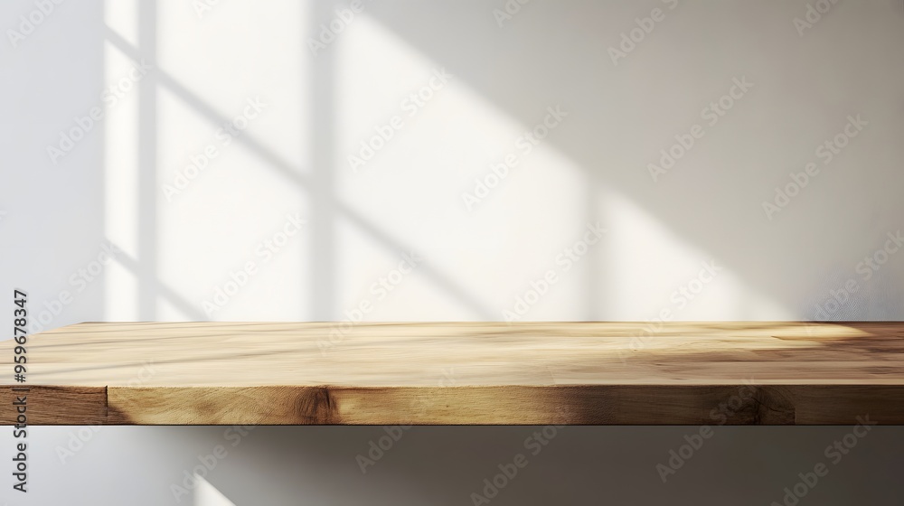 A beautiful, empty wooden tabletop counter in a clean, bright interior, ready for display or product montage. A beautiful, empty wooden tabletop counter in a clean, bright interior, ready for display or product montage.