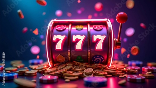 Neon Slot Machine with 777 Jackpot and Coins