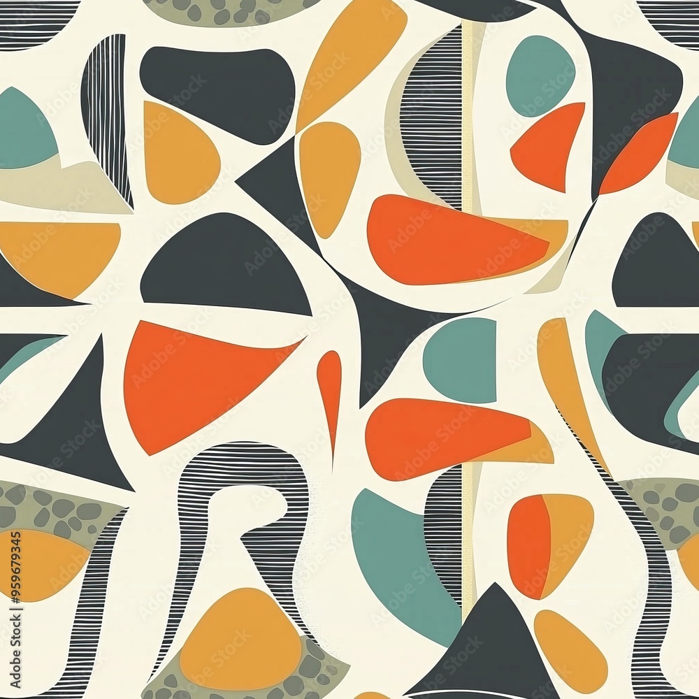seamless pattern of abstract shapes and patterns in mid-century modern colors seamless pattern of abstract shapes and patterns in mid-century modern colors