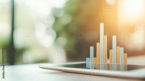 vibrant depiction of a tablet displaying a colorful bar chart, symbolizing financial growth and success. The image emphasizes digital money investment, profit increase, and economi photo