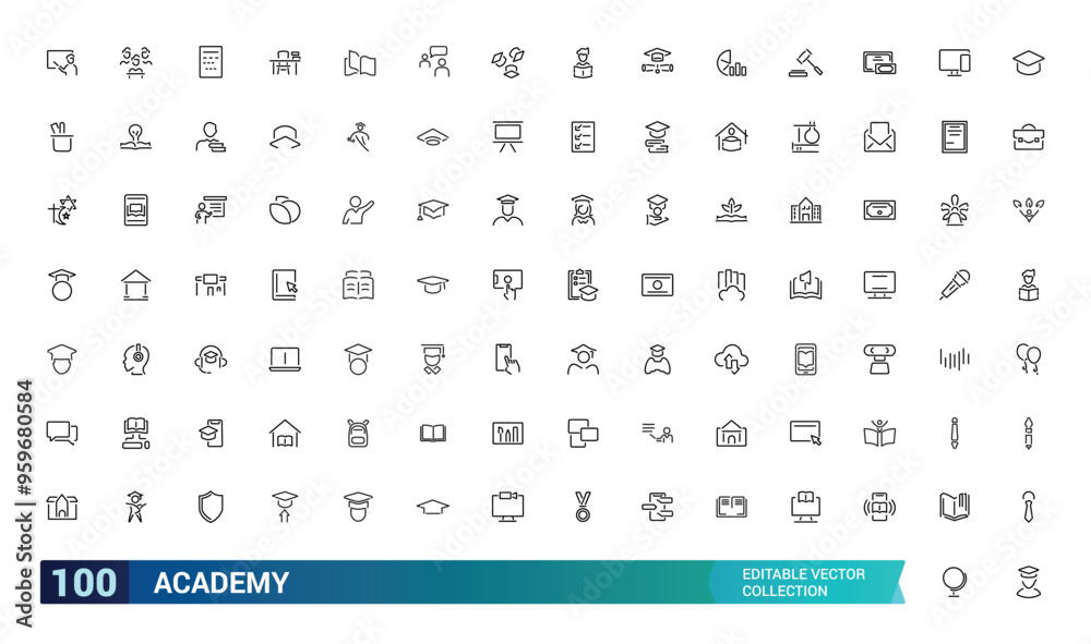 Academic line icon set, pixel perfect icons. Modern style of school icons. Education, science, and online learning. Editable stroke icons. Academic line icon set, pixel perfect icons. Modern style of school icons. Education, science, and online learning. Editable stroke icons.