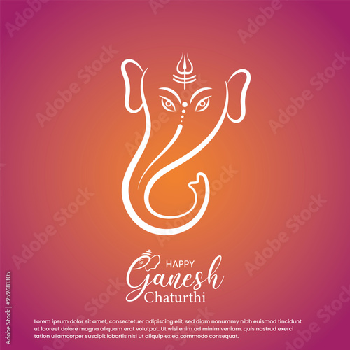 Ganesh Chaturthi festival template, background, flyer design with Lord Ganesha face. Lord Ganesh icon, vector. Lord Ganpati, Ganesh Chaturthi on abstract background.