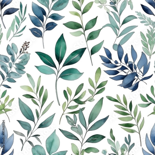 Wallpaper Mural seamless Watercolor Pattern using botanical elements. Torontodigital.ca