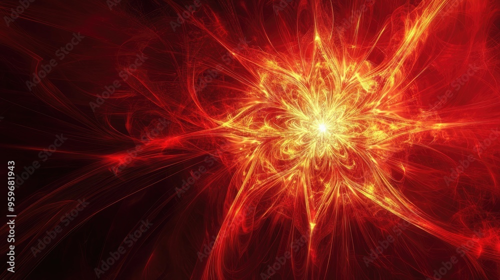 Abstract red background featuring a fractal explosion star with glossy effects and intricate lines in a beautiful illustration Abstract red background featuring a fractal explosion star with glossy effects and intricate lines in a beautiful illustration