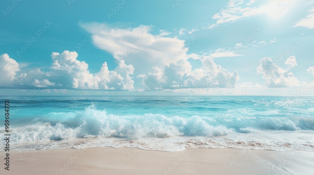Beautiful tropical empty beach sea ocean with white cloud on blue sky background Beautiful tropical empty beach sea ocean with white cloud on blue sky background