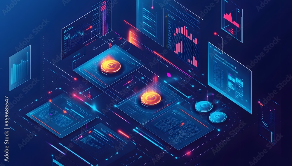 Obraz premium Cryptocurrency Network with Data and Charts