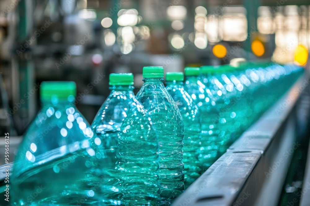 Water Bottles on a Conveyor Belt in a Bottling Plant Water Bottles on a Conveyor Belt in a Bottling Plant