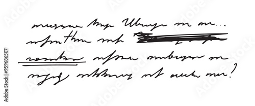 Unreadable handwritten text. Sweeping handwriting words. Poetic Abstract lettering work written pen.
