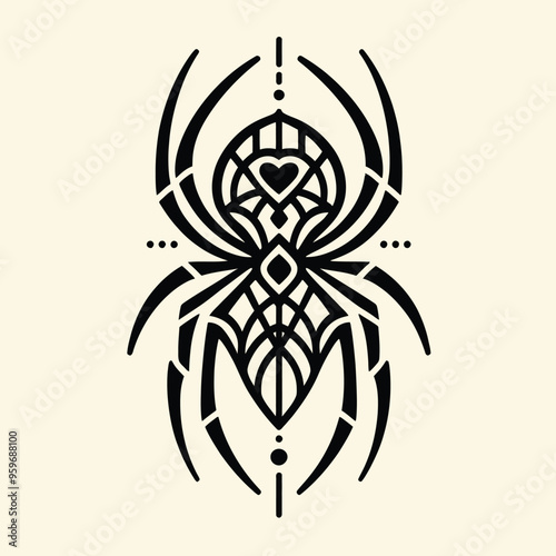 Geometric Spider Illustration Black and White Line Art Tattoo Design