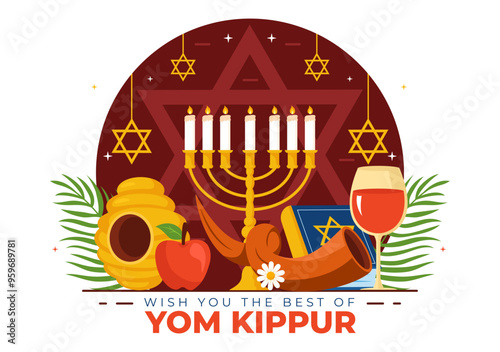 Yom Kippur Celebration or Wish You a Blessed Day Vector Illustration for the Day of Atonement in Judaism and for the Jewish Holiday in a Background