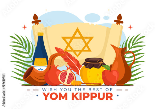 Yom Kippur Celebration or Wish You a Blessed Day Vector Illustration for the Day of Atonement in Judaism and for the Jewish Holiday in a Background