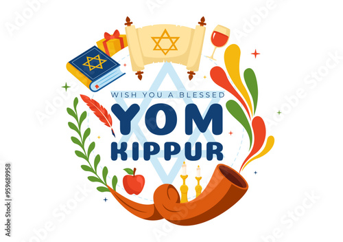 Yom Kippur Celebration or Wish You a Blessed Day Vector Illustration for the Day of Atonement in Judaism and for the Jewish Holiday in a Background