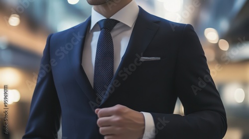 Man in Suit adjusting Tie