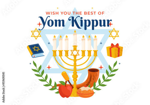 Yom Kippur Celebration or Wish You a Blessed Day Vector Illustration for the Day of Atonement in Judaism and for the Jewish Holiday in a Background