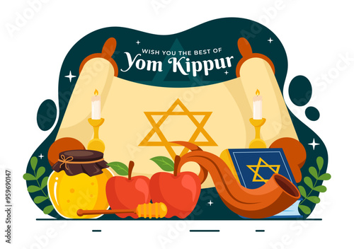 Yom Kippur Celebration or Wish You a Blessed Day Vector Illustration for the Day of Atonement in Judaism and for the Jewish Holiday in a Background