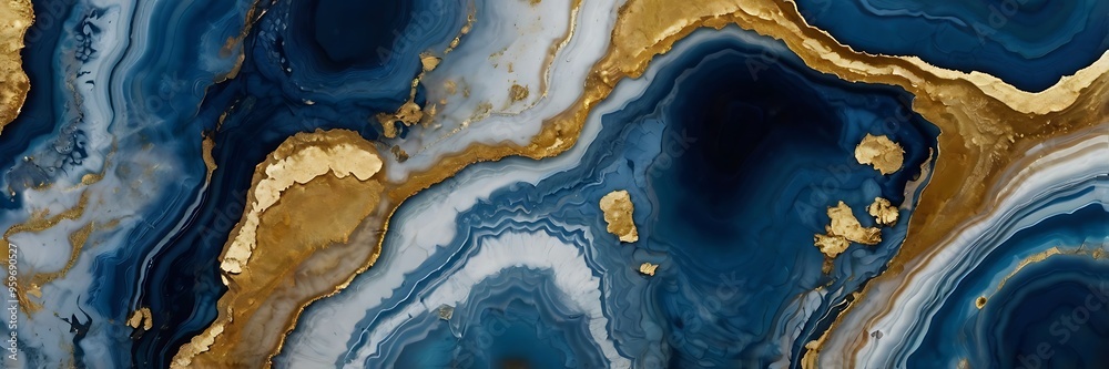 Obraz premium Marble textured stone golden and blue waves of beautiful seamless pattern abstract background