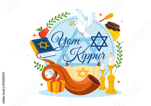 Yom Kippur Celebration or Wish You a Blessed Day Vector Illustration for the Day of Atonement in Judaism and for the Jewish Holiday in a Background