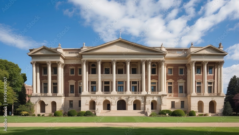 Grand university building with classical architecture, resembling a historic mansion, featuring ornate columns, arches, and expansive lawns. Grand university building with classical architecture, resembling a historic mansion, featuring ornate columns, arches, and expansive lawns.