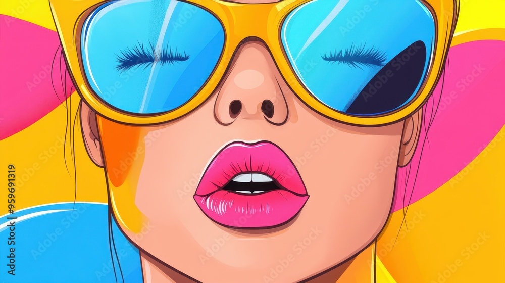 Vibrant pop art portrait of a woman, capturing retro s style in a colorful cartoonlike graffiti backdrop. Vibrant pop art portrait of a woman, capturing retro s style in a colorful cartoonlike graffiti backdrop.