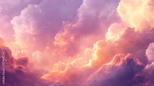 Dramatic pink and orange sunset cloudscape with glowing light.