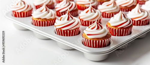 A muffin tray featuring red...