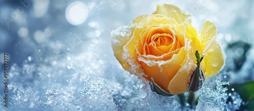 Frozen yellow rose beneath ...