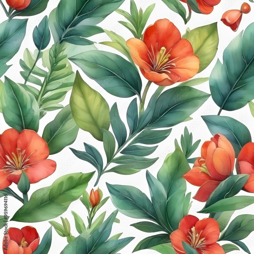 seamless Watercolor Pattern using botanical elements.