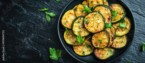 Fried zucchini on a plate a...