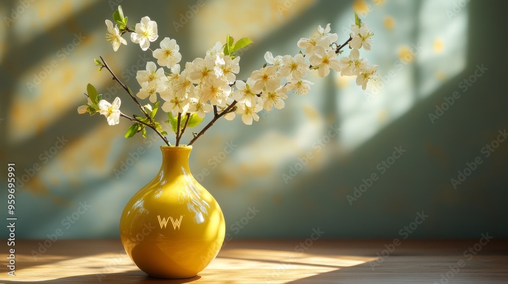 Yellow Vase with White Blossoms Yellow Vase with White Blossoms
