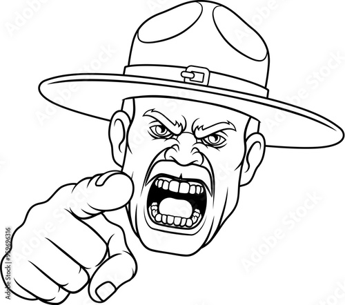An angry drill instructor or sergeant bootcamp army soldier cartoon character