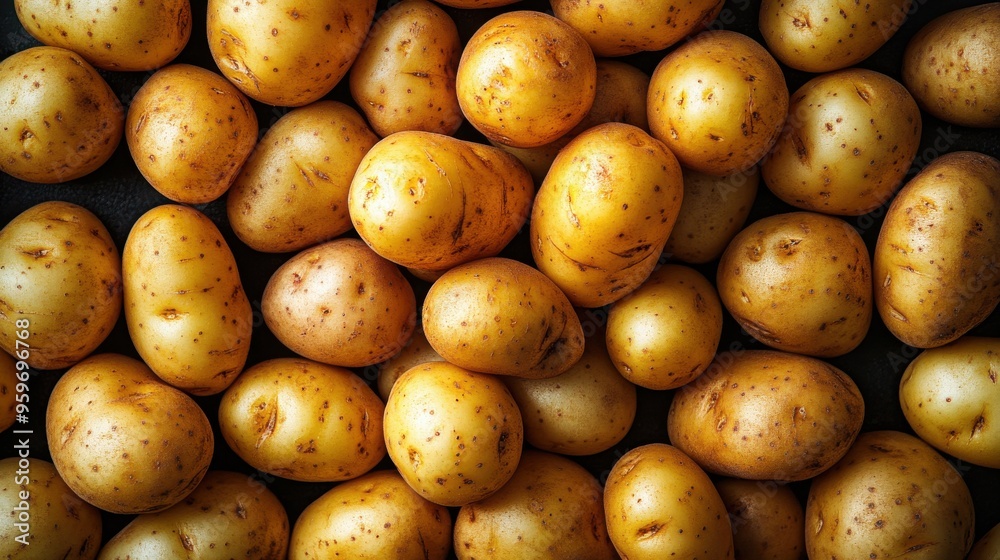 Top view of potatoes, high-resolution photography, professional photograph, high-definition quality. Top view of potatoes, high-resolution photography, professional photograph, high-definition quality.