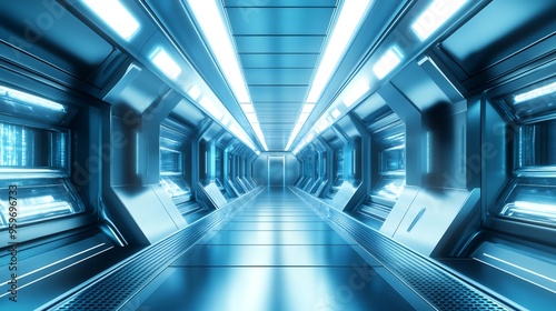 Wallpaper Mural Futuristic blue corridor with glowing lights and metal walls. Torontodigital.ca