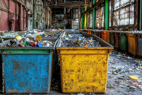 Two Full Dumpsters in a Derelict Industrial Building photo