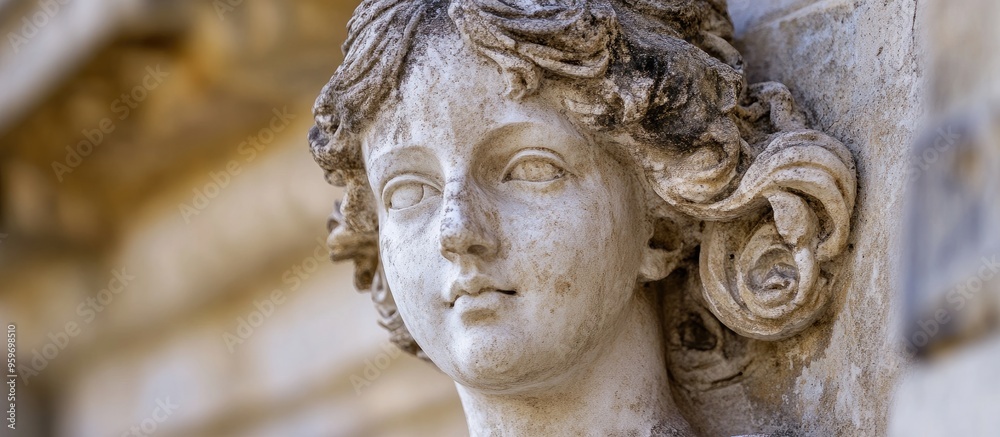 Antique sculpture on the pedestal well preserved artistic figure exterior decorative features vintage. with copy space image. Place for adding text or design Antique sculpture on the pedestal well preserved artistic figure exterior decorative features vintage. with copy space image. Place for adding text or design