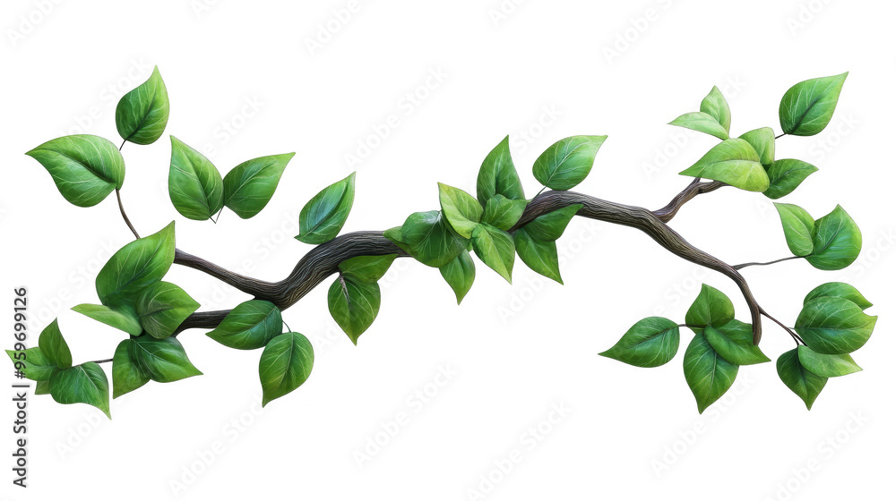 Lush green vine branch with leaves isolated transparent background Lush green vine branch with leaves isolated transparent background