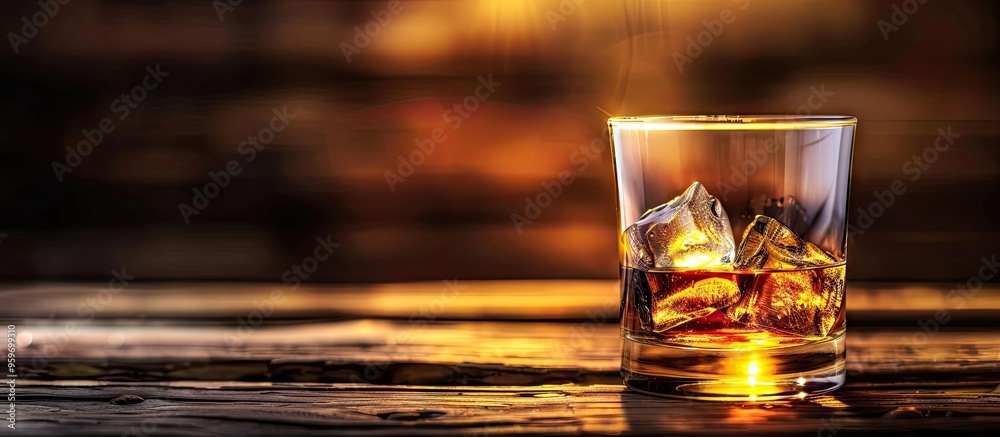 whiskey on the rocks on a wooden table. with copy space image. Place for adding text or design whiskey on the rocks on a wooden table. with copy space image. Place for adding text or design