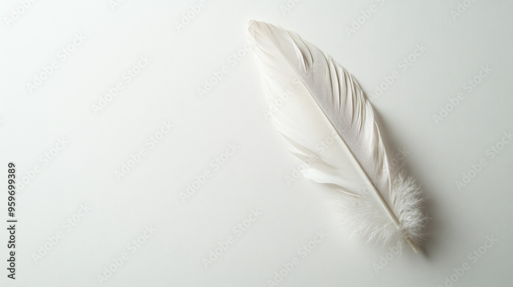 Naklejka premium Single White Feather on Light Background