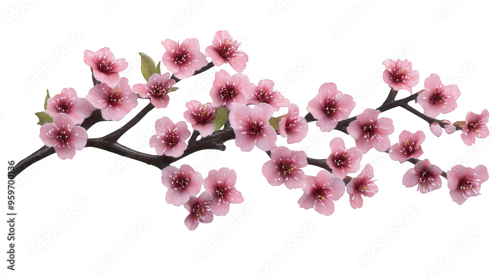 Fototapeta premium Pink cherry blossom branch isolated transparent background