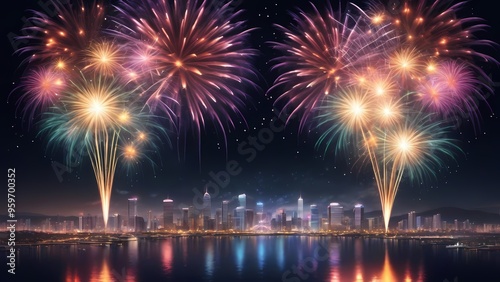 fireworks over the bright city