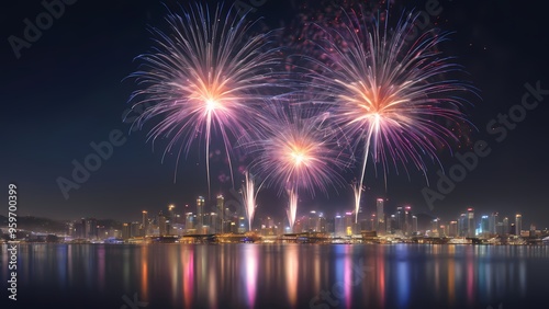 fireworks over the bright city