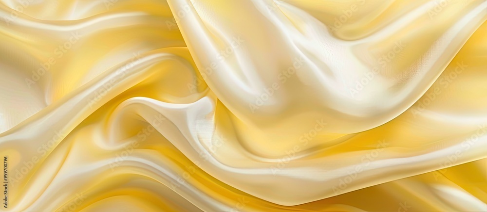 Beautiful smooth elegant wavy light yellow satin silk luxury fabric texture abstract background design Copyspace