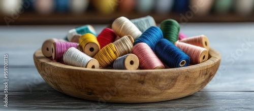 Thread Bobbins in a Wooden ...