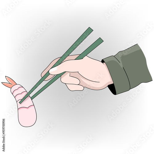 hand using chopsticks picking up Japanese fried shrimp